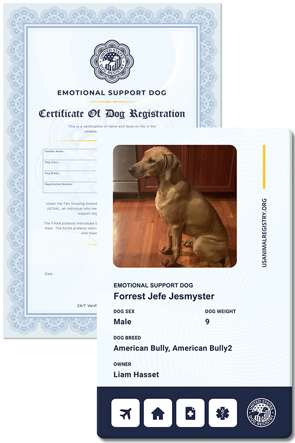 Update ID card and Certificate for Emotional Support Dog - US Dog Registry